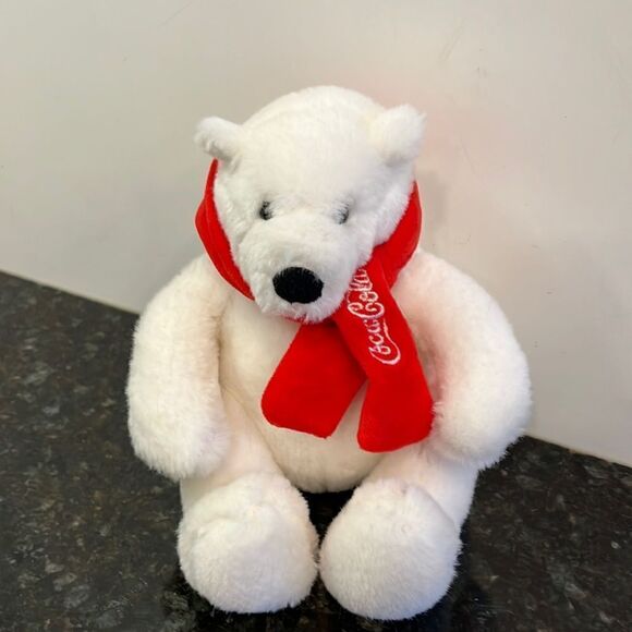 COCA COLA COKE Collec 7" Sitting WHITE POLAR BEAR PLUSH DOLL  Clean - Picture 1 of 7